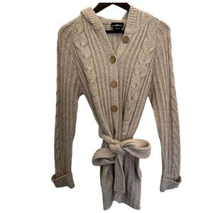 It’s Our Time Beige/Tan Belted Hooded Long Coat Sweater Size XL